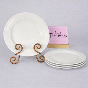 Threshold Target BEADED WHITE Embossed Beaded Band Procelain Dinner Plates Set 4